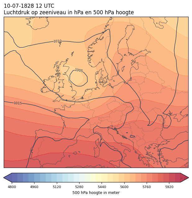 Weerkaart van 10 juli 1828 om 12 UTC