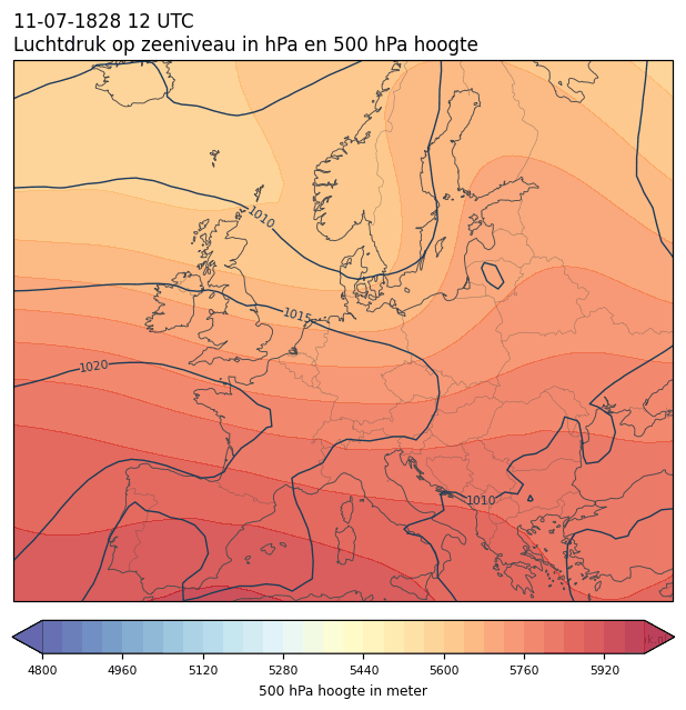 Weerkaart van 11 juli 1828 om 12 UTC
