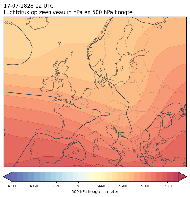 Weerkaart van 17 juli 1828 om 12 UTC