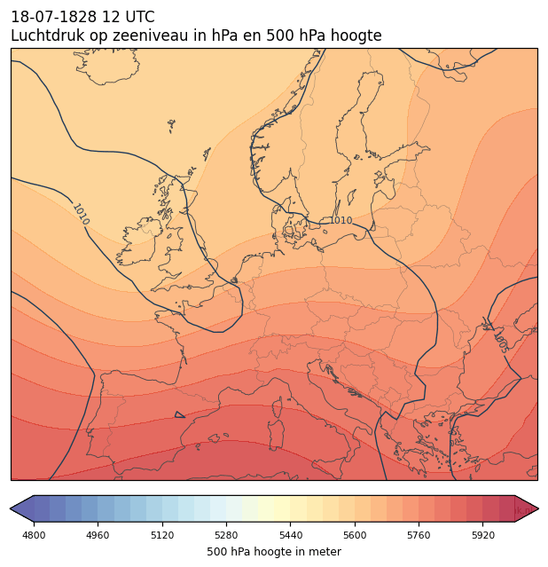 Weerkaart van 18 juli 1828 om 12 UTC