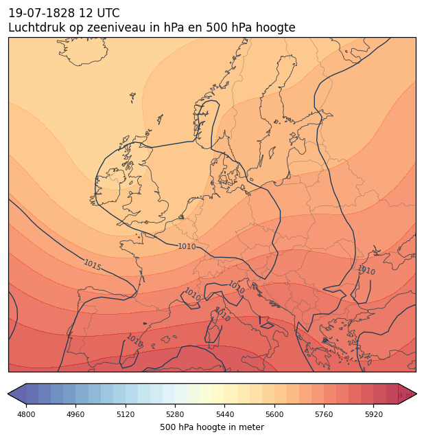 Weerkaart van 19 juli 1828 om 12 UTC
