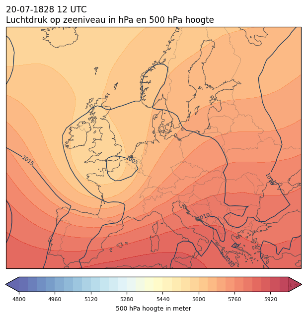 Weerkaart van 20 juli 1828 om 12 UTC