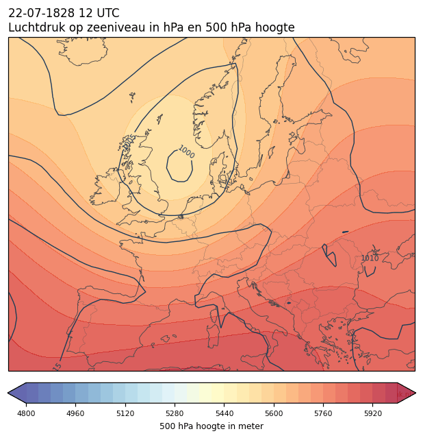 Weerkaart van 22 juli 1828 om 12 UTC