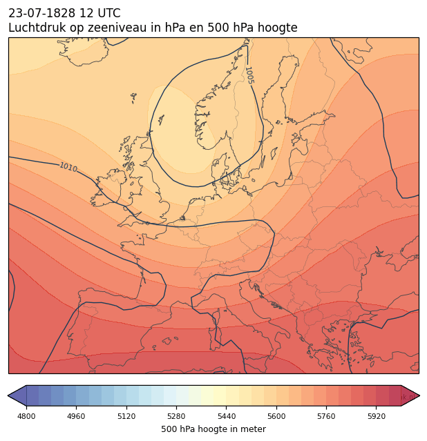 Weerkaart van 23 juli 1828 om 12 UTC
