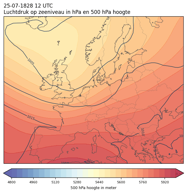 Weerkaart van 25 juli 1828 om 12 UTC