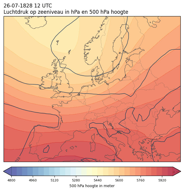 Weerkaart van 26 juli 1828 om 12 UTC