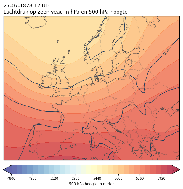 Weerkaart van 27 juli 1828 om 12 UTC