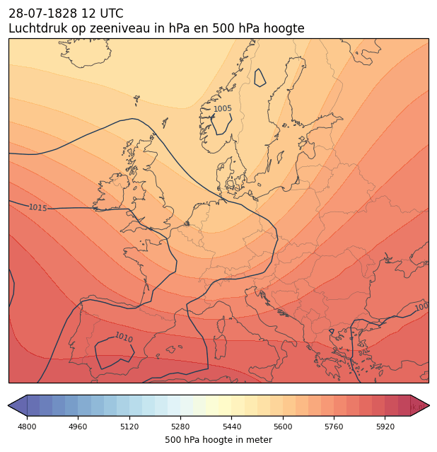 Weerkaart van 28 juli 1828 om 12 UTC