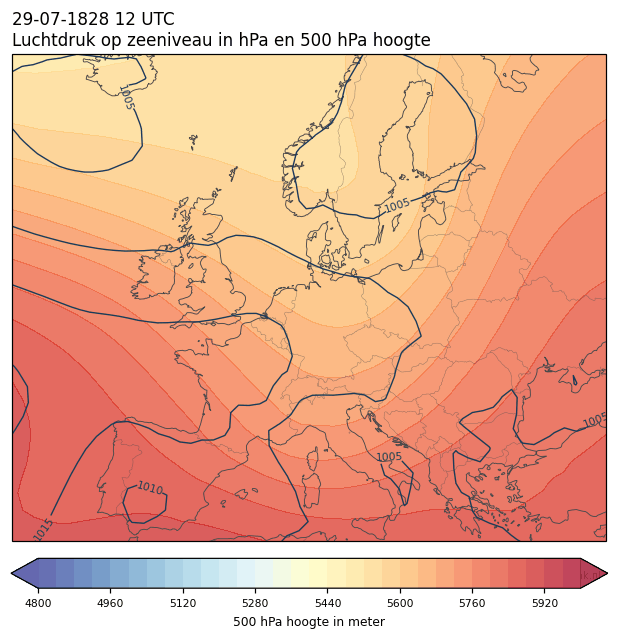 Weerkaart van 29 juli 1828 om 12 UTC