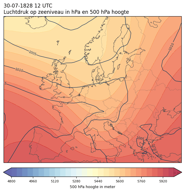 Weerkaart van 30 juli 1828 om 12 UTC