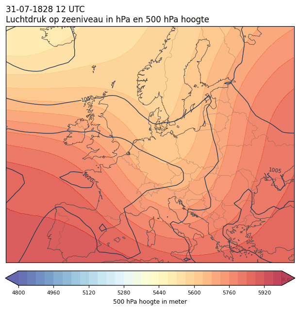 Weerkaart van 31 juli 1828 om 12 UTC
