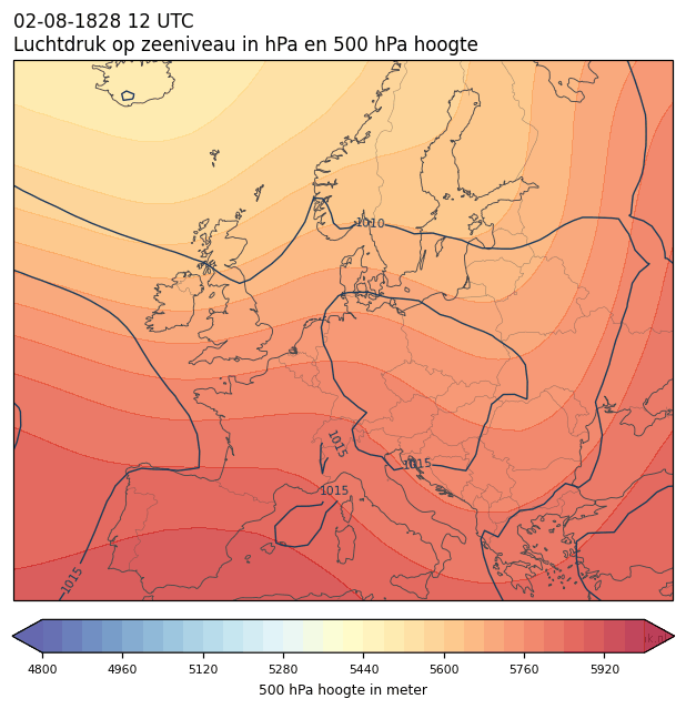 Weerkaart van 2 augustus 1828 om 12 UTC