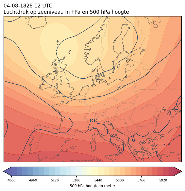 Weerkaart van 4 augustus 1828 om 12 UTC