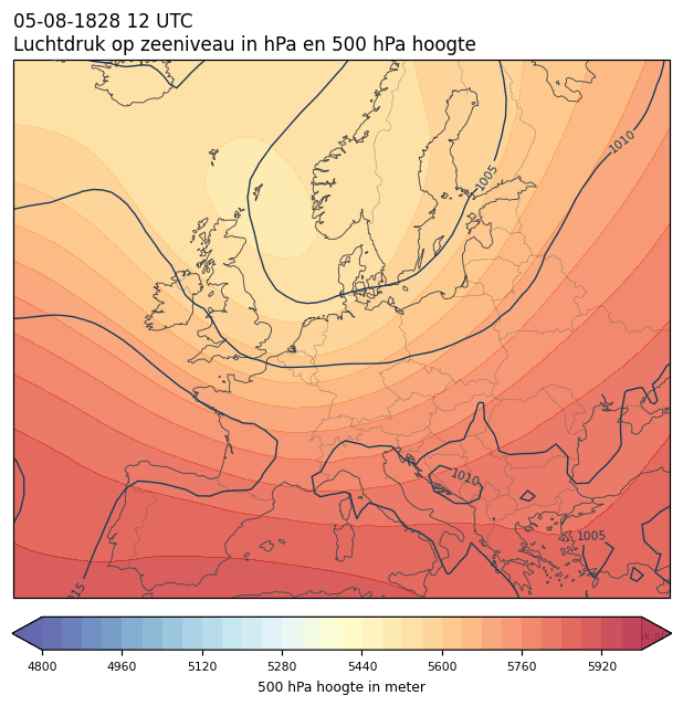 Weerkaart van 5 augustus 1828 om 12 UTC
