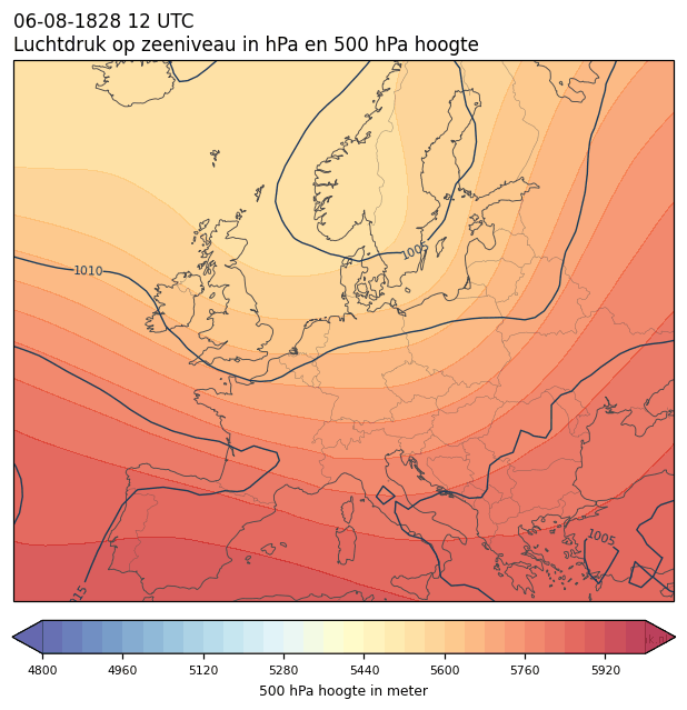 Weerkaart van 6 augustus 1828 om 12 UTC