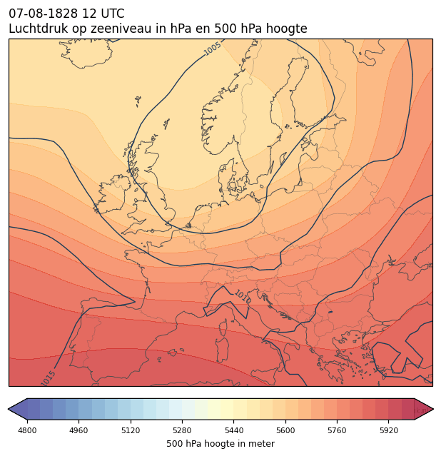 Weerkaart van 7 augustus 1828 om 12 UTC
