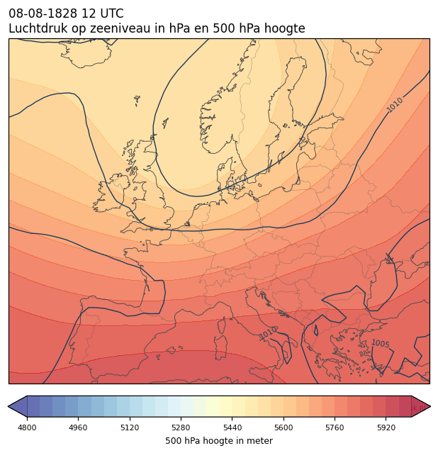 Weerkaart van 8 augustus 1828 om 12 UTC