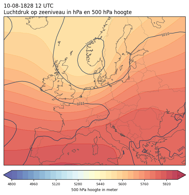 Weerkaart van 10 augustus 1828 om 12 UTC