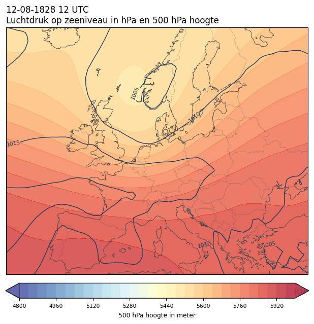 Weerkaart van 12 augustus 1828 om 12 UTC