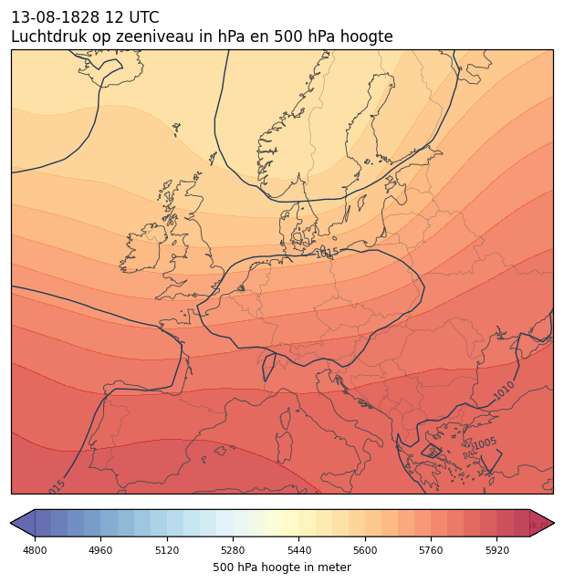 Weerkaart van 13 augustus 1828 om 12 UTC