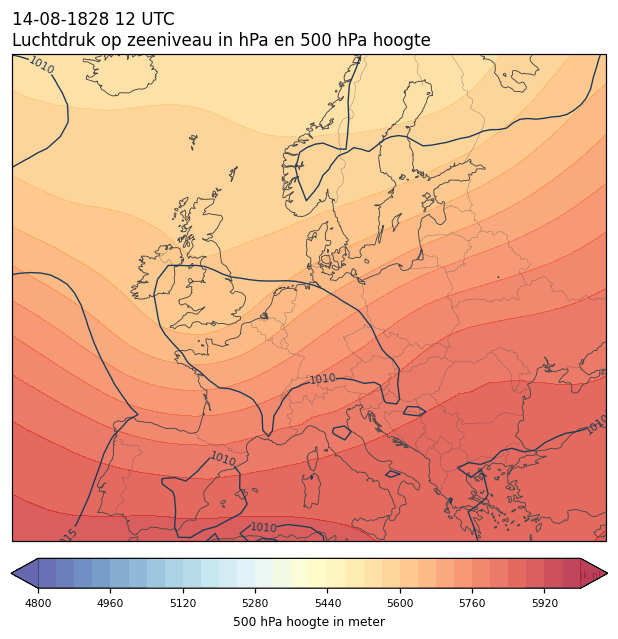 Weerkaart van 14 augustus 1828 om 12 UTC