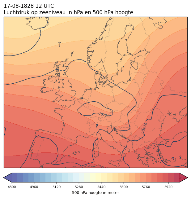 Weerkaart van 17 augustus 1828 om 12 UTC