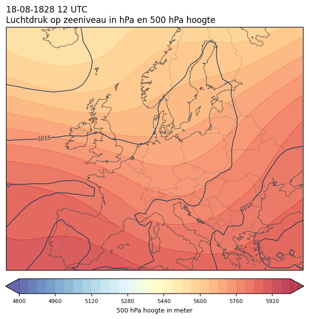 Weerkaart van 18 augustus 1828 om 12 UTC