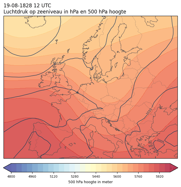 Weerkaart van 19 augustus 1828 om 12 UTC