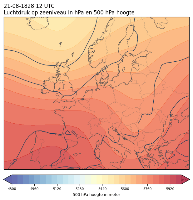 Weerkaart van 21 augustus 1828 om 12 UTC