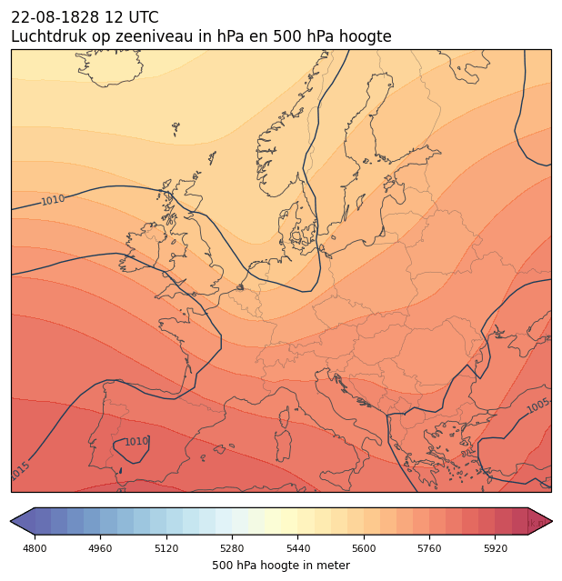 Weerkaart van 22 augustus 1828 om 12 UTC