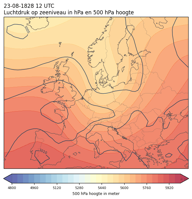 Weerkaart van 23 augustus 1828 om 12 UTC