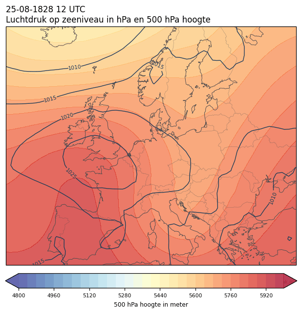 Weerkaart van 25 augustus 1828 om 12 UTC