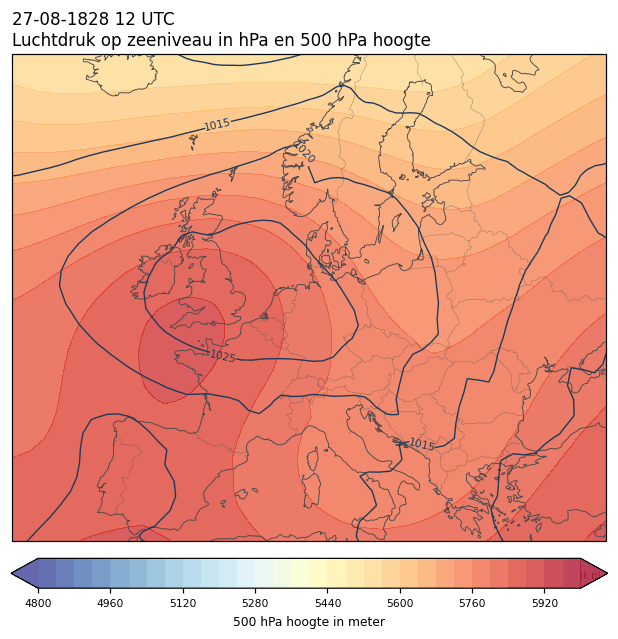 Weerkaart van 27 augustus 1828 om 12 UTC