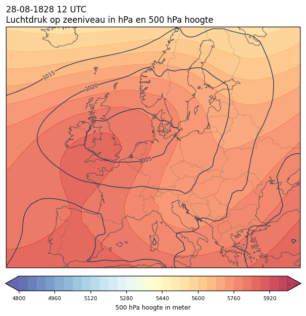 Weerkaart van 28 augustus 1828 om 12 UTC