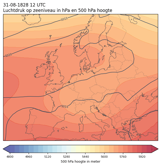 Weerkaart van 31 augustus 1828 om 12 UTC