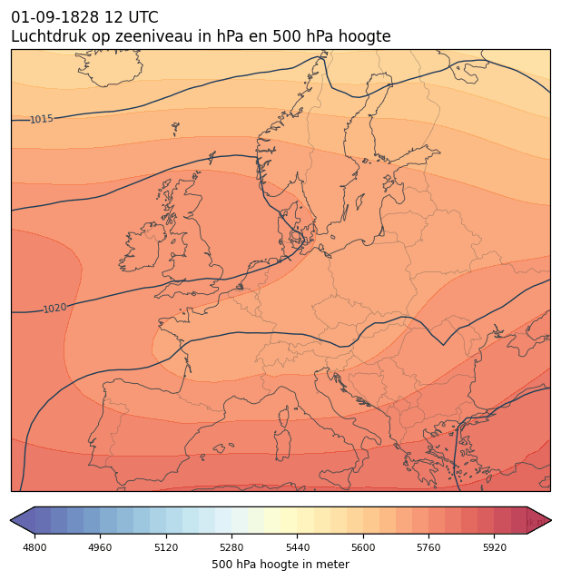 Weerkaart van 1 september 1828 om 12 UTC