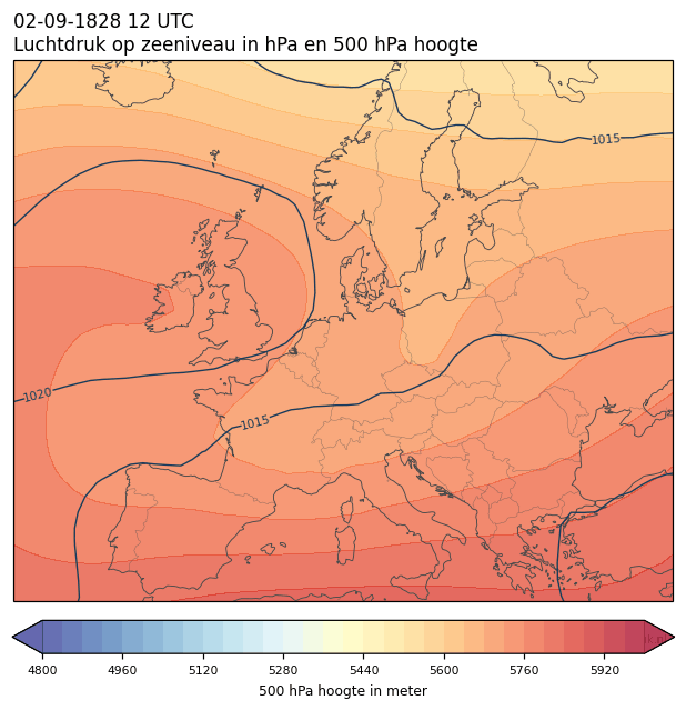 Weerkaart van 2 september 1828 om 12 UTC