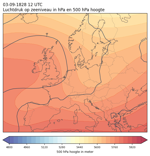 Weerkaart van 3 september 1828 om 12 UTC