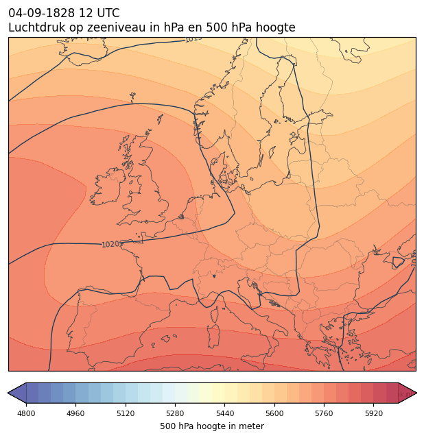 Weerkaart van 4 september 1828 om 12 UTC