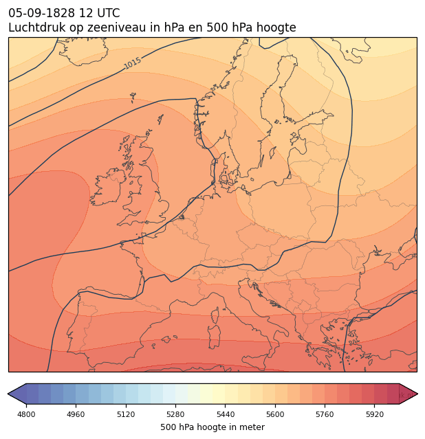 Weerkaart van 5 september 1828 om 12 UTC