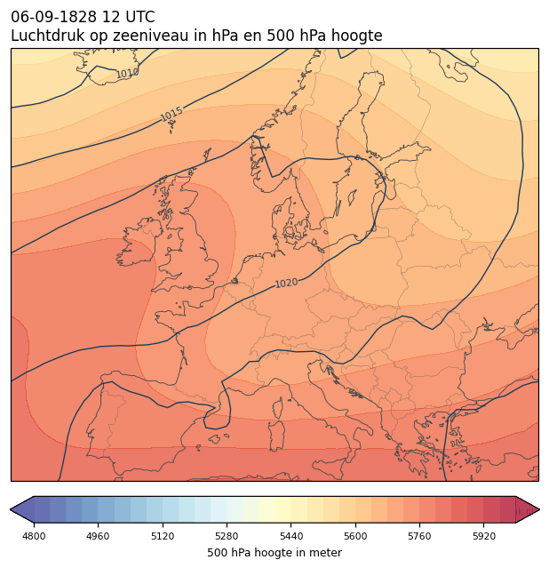 Weerkaart van 6 september 1828 om 12 UTC
