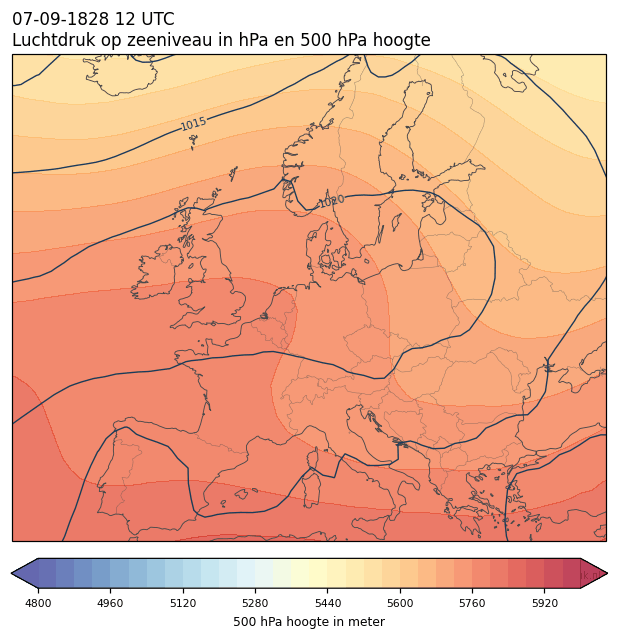 Weerkaart van 7 september 1828 om 12 UTC