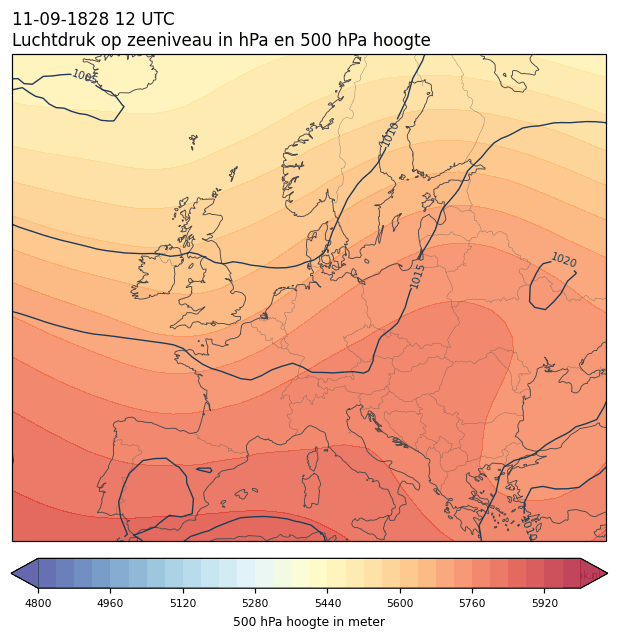 Weerkaart van 11 september 1828 om 12 UTC