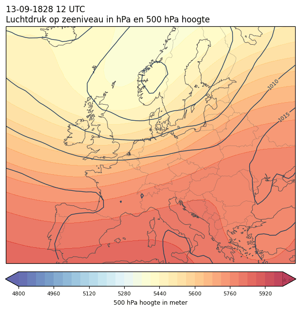 Weerkaart van 13 september 1828 om 12 UTC