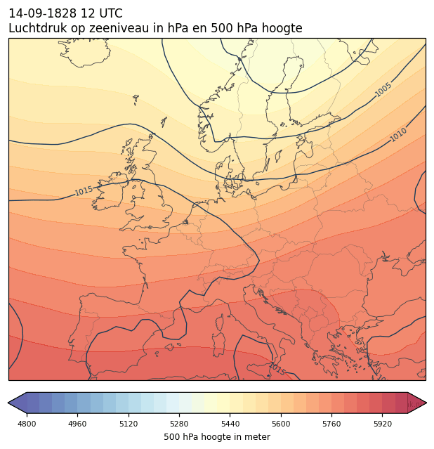 Weerkaart van 14 september 1828 om 12 UTC