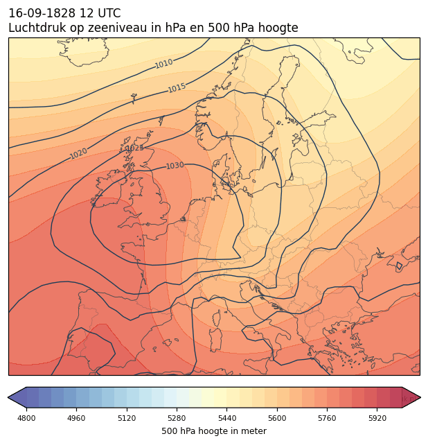 Weerkaart van 16 september 1828 om 12 UTC