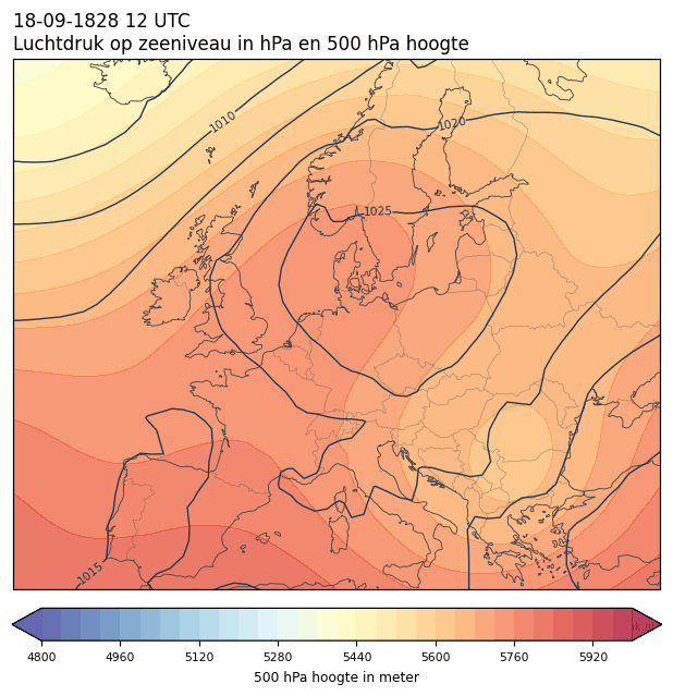 Weerkaart van 18 september 1828 om 12 UTC