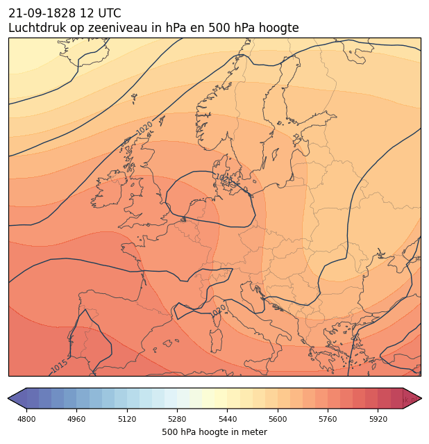 Weerkaart van 21 september 1828 om 12 UTC