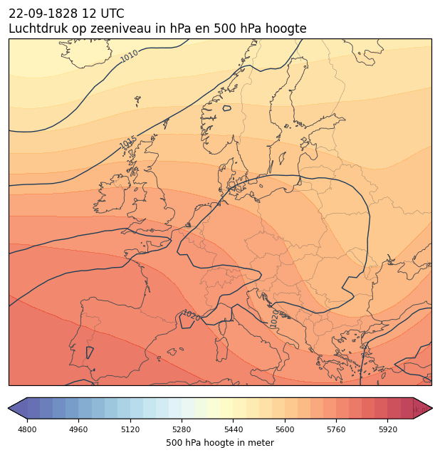 Weerkaart van 22 september 1828 om 12 UTC