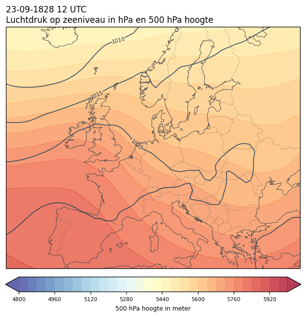 Weerkaart van 23 september 1828 om 12 UTC